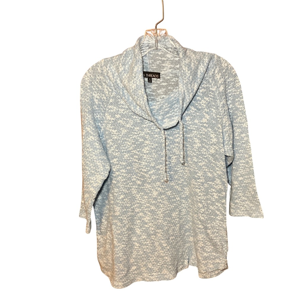 LA Threads Cowl Neck Sweater Women's 1X Blue White Marled Raglan Sleeve